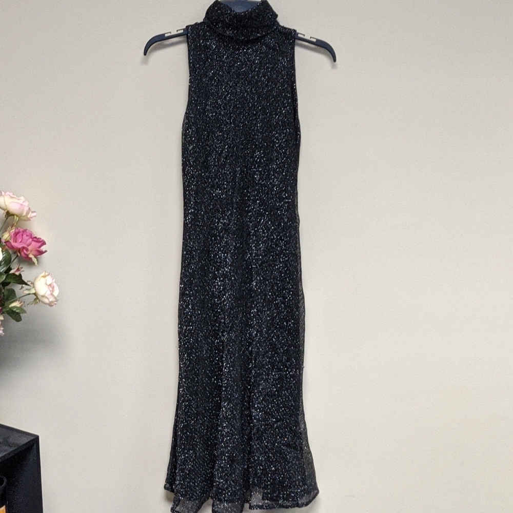 Lauren Ralph Lauren Black Sparkle Sleeveless Turtleneck Dress